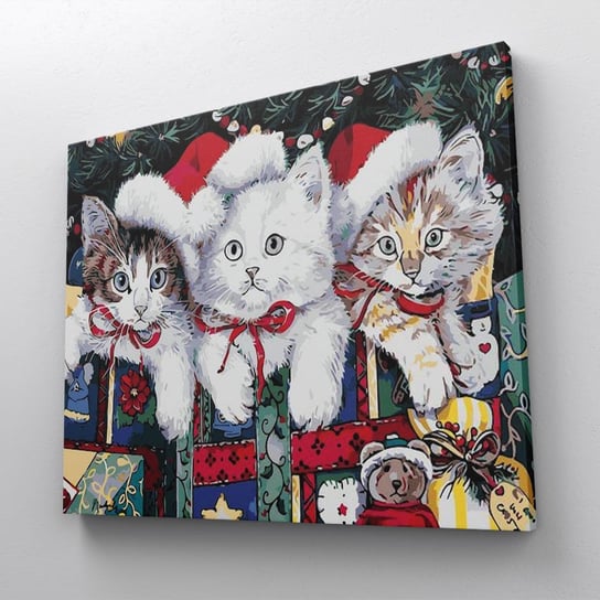 Mikołajowe kotki - Malowanie po numerach 50x40 cm ArtOnly