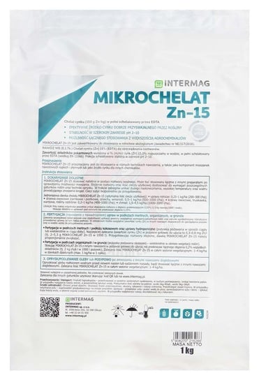 MIKROCHELAT Zn-15 zawiera 150 g Zn/kg (15%). Cynk jest w pełni schelatowany przez EDTA. Cynk (Zn) w formie chelatu jest szybciej wchłaniany, przemieszczany i przyswajany przez rośliny niż cynk dostarczany roślinom w innych formach. inna (Inny)