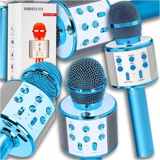 MIKROFON BEZPRZEWODOWY KARAOKE GŁOŚNIK BLUETOOTH NA PREZENT NIEBIESKI DomoweHity24