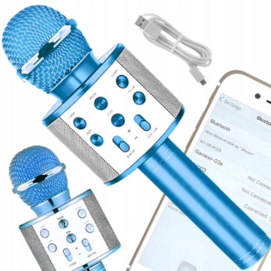 Mikrofon Bezprzewodowy Niebieski Karaoke Dla Dziecka Głośnik Bluetooth MIKROFON BEZPRZEWODOWY NIEBIESKI