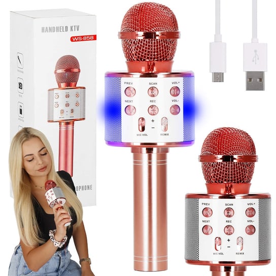 Mikrofon Do Śpiewania Dla Dzieci Bezprzewodowy Z Głośnikiem Bluetooth Karaoke Różowy Springos