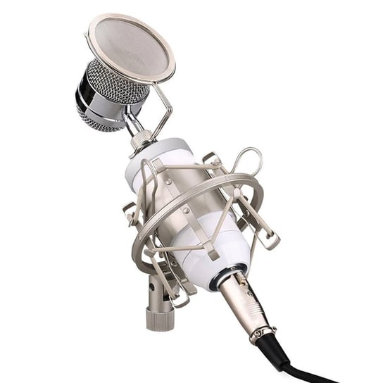 Mikrofon studyjny karaoke XLR filtr POP z koszem Sodial BM8000 (Biały) Strado