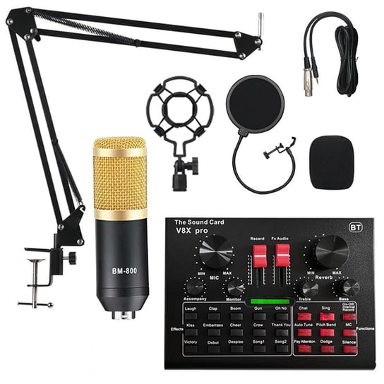 Mikrofon studyjny z mixerem kartą dźwiękową Bluetooth karaoke Sodial V8x Pro KIT Strado