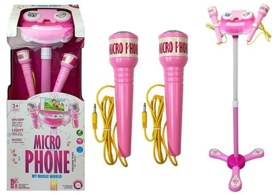 Mikrofon Zestaw Karaoke Różowy Statyw Telefon lean