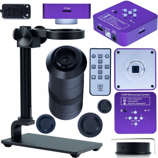 Mikroskop cyfrowy z kamerą Puppis Pink PRO KMPPP-HDMI-USB 51MP z platformą i obiektywem ODM-100X Inna marka