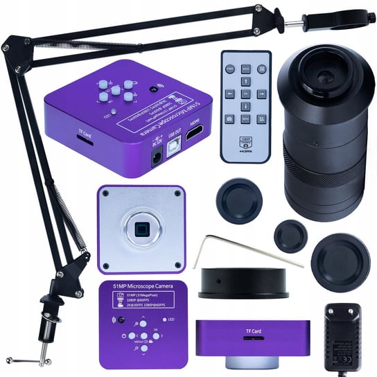 Mikroskop cyfrowy z kamerą Puppis Pink PRO KMPPP-HDMI-USB 51MP z regulowanym wysięgnikiem i obiektywem ODM-100X Inna marka
