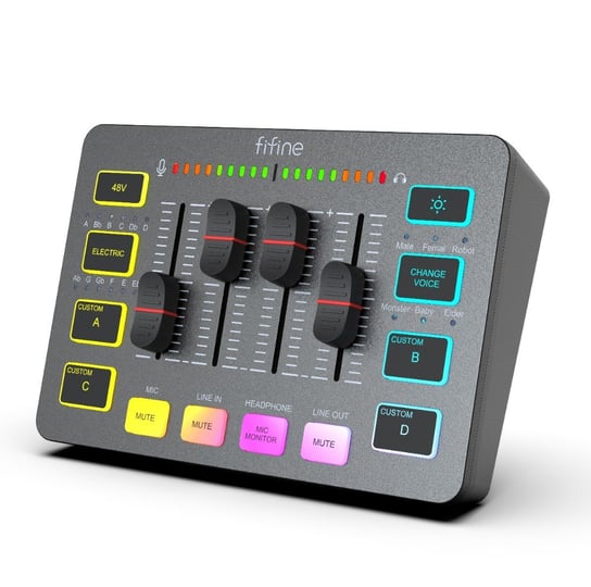 Mikser Fifine Sound Card SC3 Black USB z RGB XLR 2 - kanałowy Fifine