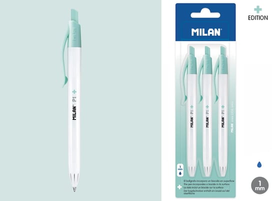 Milan Długopis P1 ANTIBACTERIAL niebieski 3 sztuki na blistrze Milan
