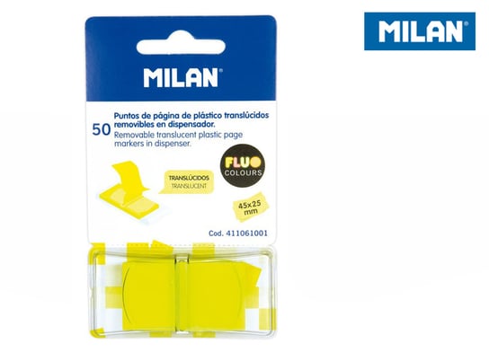 Milan, Indeksy transparentne, Fluo Żółte, 45x25 mm, 50 szt. Milan