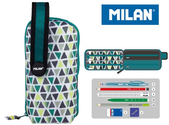 Milan, multipiórnik owalny z 4 piórnikami, Geo, zielono-czarny Milan