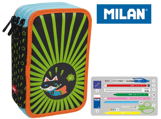 Milan, piórnik 3-poziomowy z wyposażeniem, Super Heroes, czarny Milan