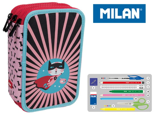 Milan, piórnik 3-poziomowy z wyposażeniem, Super Heroes, różowy Milan