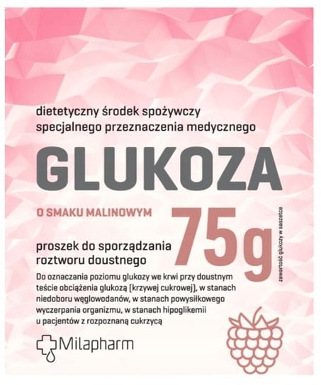 Milapharm, Glukoza o smaku malinowym, 75 g Milapharm
