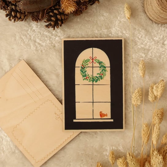 Milin, kartka drewniana Świąteczne okno MILIN