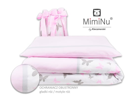 MimiNu by Kieczmerski, Pościel niemowlęca, 3-elementowa, Motyle, Różowy, 90x120 cm MimiNu by Kieczmerski