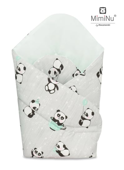 MimiNu by Kieczmerski, Rożek niemowlęcy, Bawełna, Panda Happy Day, Miętowy, 75x75 cm MimiNu by Kieczmerski