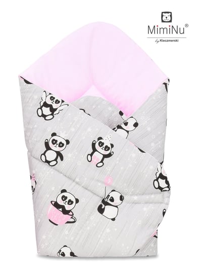 MimiNu by Kieczmerski, Rożek niemowlęcy, Bawełna, Panda Happy Day, Różowy, 75x75 cm MimiNu by Kieczmerski