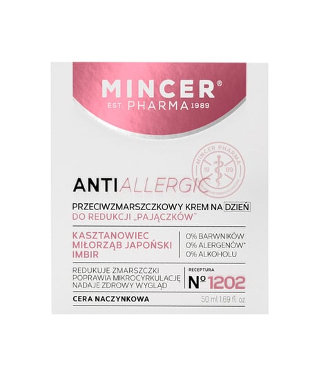 Mincer Pharma, Anti Allergic, krem przeciwzmarszczkowy na dzień do redukcji pajączków nr 1202, 50 ml Mincer Pharma