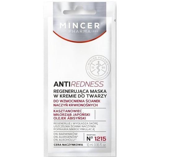 Mincer Pharma, Anti-Redness, regenerujaca maska w kremie do twarzy do cery naczynkowej, 10 ml Mincer Pharma