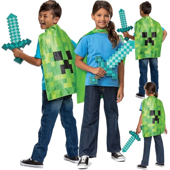 Minecraft kostium Halloween, strój karnawałowy zestaw miecz + peleryna Creeper Disguise