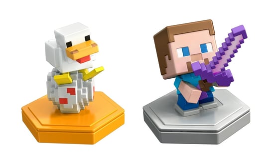 Minecraft, Zestaw figurek kolekcjonerskich, doładowujące Minecraft Earth z chipem NFC, Atakujący Steve i spawnujący kurczak 2 szt. Minecraft