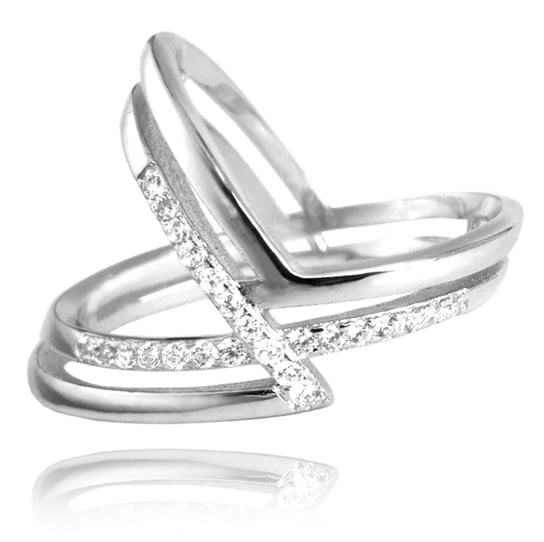 MINET Asymetryczny pierścien srebrny z białymi cyrkoniami wielkość 12 MINET