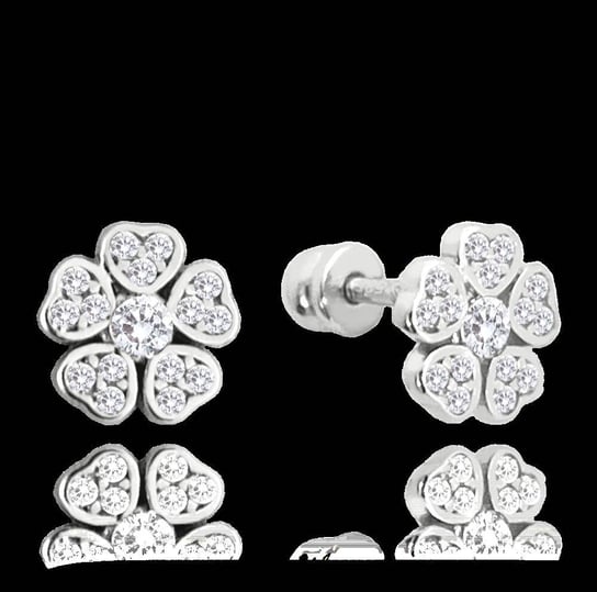 MINET Kolczyki z białego złota na wkręt z kwiatami i białymi cyrkoniami Au 585/1000 1,35g MINET