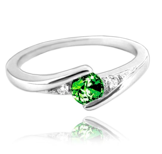 MINET Pierścien srebrny elegancki z zieloną cyrkonią wielkość 11
 cyrkoniami wielkość 45 MINET