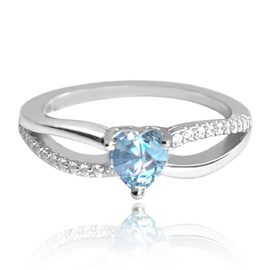 MINET Pierścień srebrny LOVE z sercem z niebieskiej cyrkonii wielkość 10 MINET