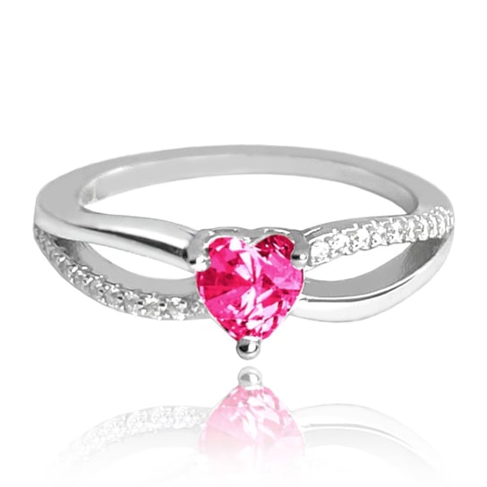 MINET Pierścień srebrny LOVE z sercem z różowej cyrkonii wielkość 16 MINET
