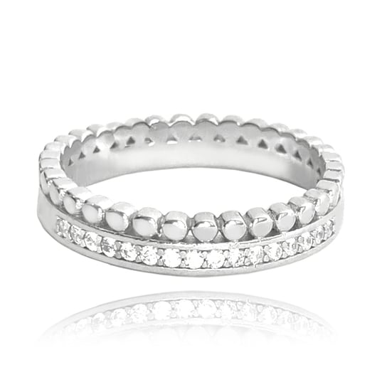 MINET Podwójny pierścien srebrny z białymi cyrkoniami wielkość 20 MINET