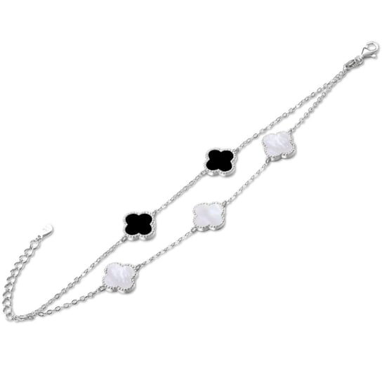 MINET Srebrna bransoletka KONICZYNA z białą masą perłową i onyksem MINET