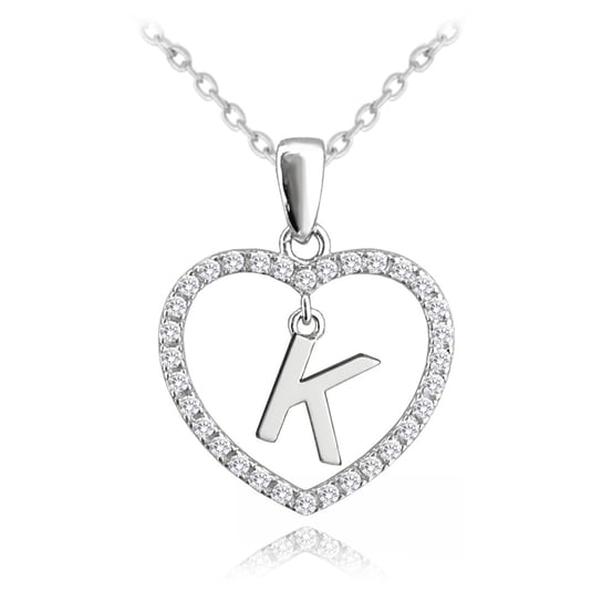MINET Srebrny naszyjnik litera w sercu „K” z cyrkoniami MINET
