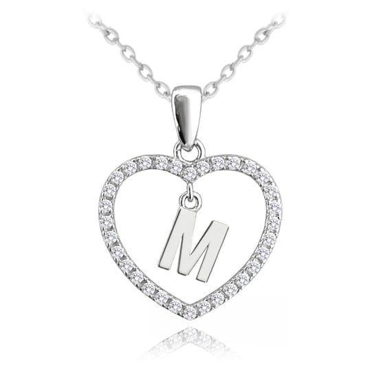 MINET Srebrny naszyjnik litera w sercu „M” z cyrkoniami MINET