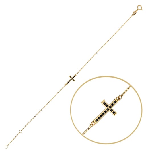 MINET Złota bransoletka krzyżyk z czarnymi cyrkoniami Au 585/1000 0,90g MINET
