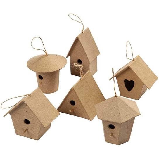 Mini domki dla ptaków, Papier-Mache, 6 sztuk Creativ Company