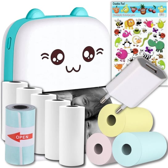 Mini Drukarka Termiczna Przenośna + 11 Rolek + Ładowarka + Naklejki ZeeTech