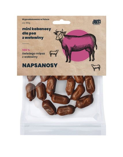 Mini kabanosy/Napsanosy z wołowiny HAPPY SNACKY, 18 szt. Happy Snacky
