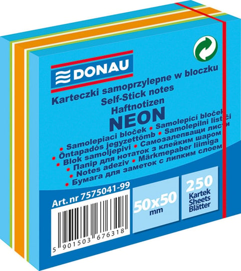 mini kostka samoprzylepna donau, 50x50mm, 1x250 kart., neon-pastel, mix niebieski Donau