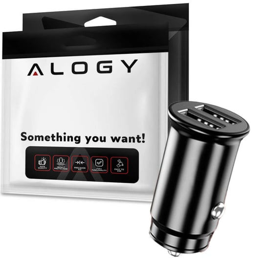Mini Ładowarka samochodowa Alogy do auta 2x USB-A 3.1A Czarna + Kabel Alogy 3w1 Alogy