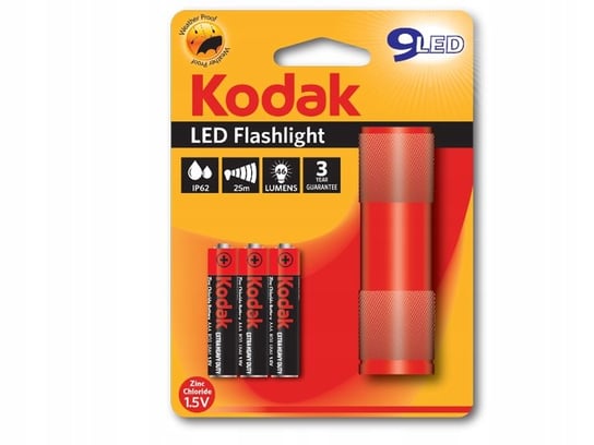 Mini latarka ręczna KODAK 9 Led, IP62, 3xAAA, czerwona Kodak