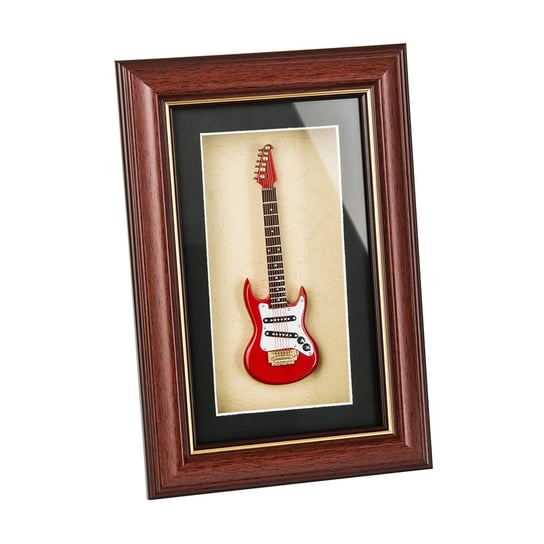 Mini Music, Miniaturka gitary elektrycznej w ramce, czerwono-biała, 25x17x5 cm Mini Music