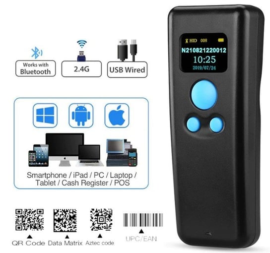 Mini skaner kodów QR z wyświetlaczem OLED Bluetooth Bezprzewodowy 2.4 i kabel USB Kim-Tech