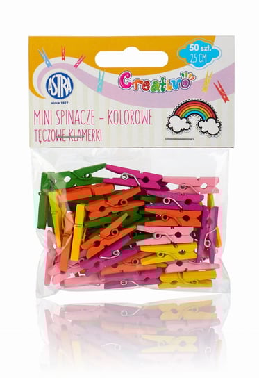 Mini spinacze drewniane kolorowe 50 sztuk  Astra Creativo- Tęczowe klamerki Astra
