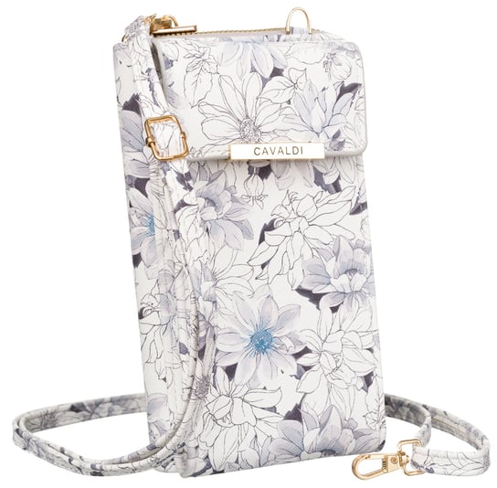 Mini torebka damska na ramię crossbody portfel na karty i telefon kwiaty Cavaldi, różnokolorowy niebieski 4U CAVALDI
