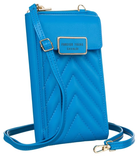 Mini torebka listonoszka portfel na karty i dokumenty kieszeń na telefon skóra ekologiczna w jodełkę Cavaladi, niebieski 4U CAVALDI
