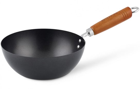 mini wok patelnia z drewnianą rączką 20 cm stal/drewno czarny/brązowy TWM
