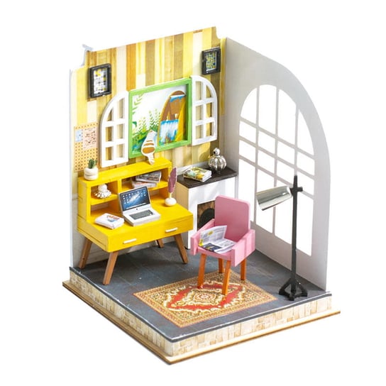 Miniaturowy domek DIY, do sklejania, Kącik biurowy HABARRI