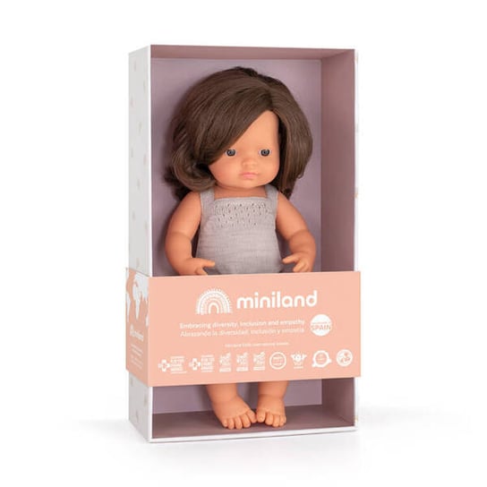 Miniland Baby Lalka dziewczynka Europejka Brązowe włosy Colourful Edition 38cm Inna marka