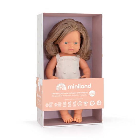 Miniland Baby Lalka dziewczynka Europejka Ciemny Blond Colourful Edition 38cm Inna marka